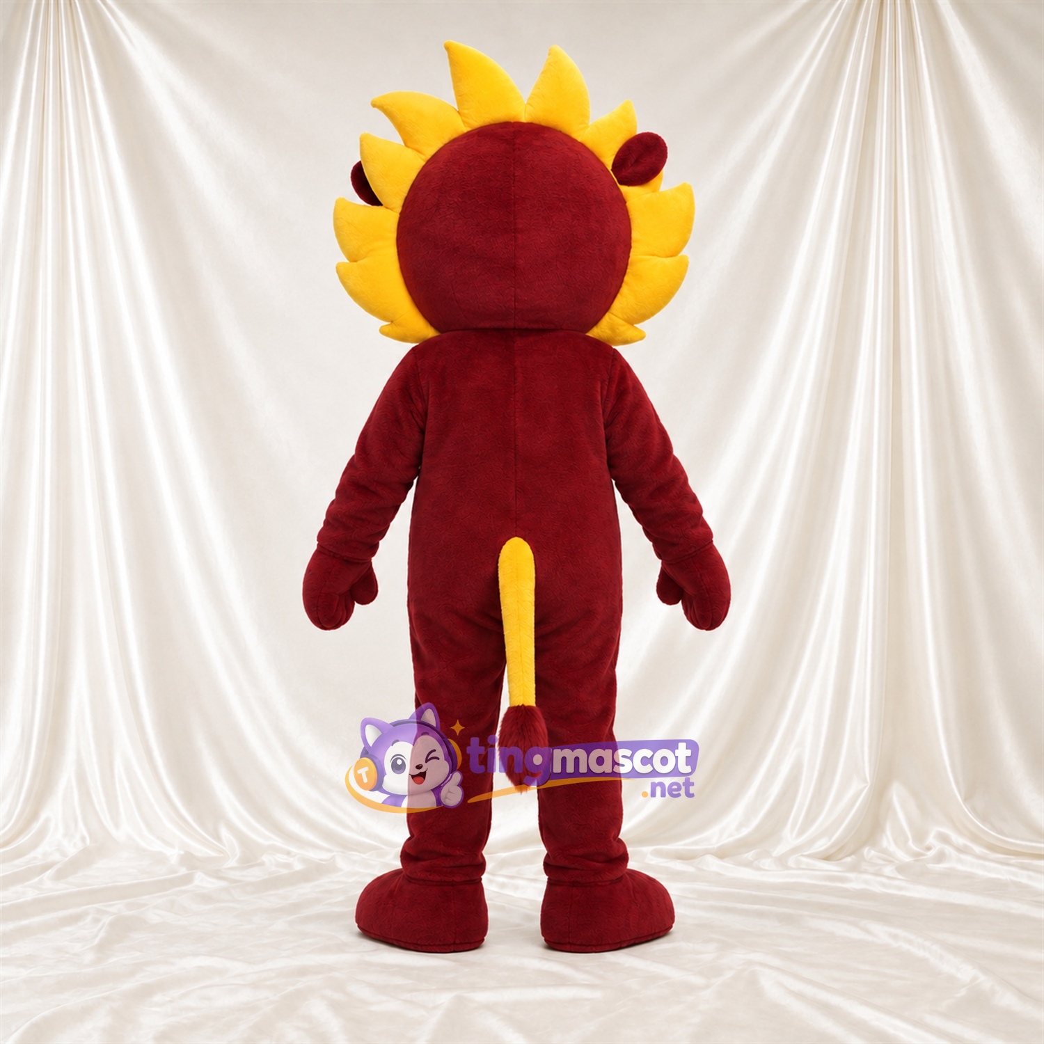 Costume de mascotte Lion – bordeaux – Crinière (jaune); Ventre Costume de mascotte Lion – bordeaux – Crinière (jaune); Ventre