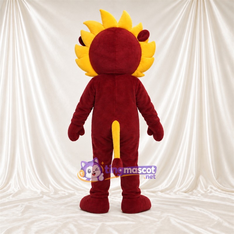 Costume de mascotte Lion – bordeaux – Crinière (jaune); Ventre Costume de mascotte Lion – bordeaux – Crinière (jaune); Ventre
