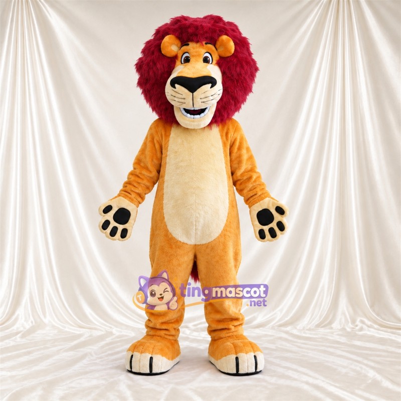 Costume de mascotte Lion – orange – Crinière (bordeaux) Costume de mascotte Lion – orange – Crinière (bordeaux)