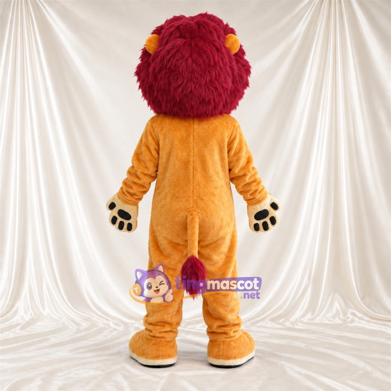 Costume de mascotte Lion – orange – Crinière (bordeaux) Costume de mascotte Lion – orange – Crinière (bordeaux)
