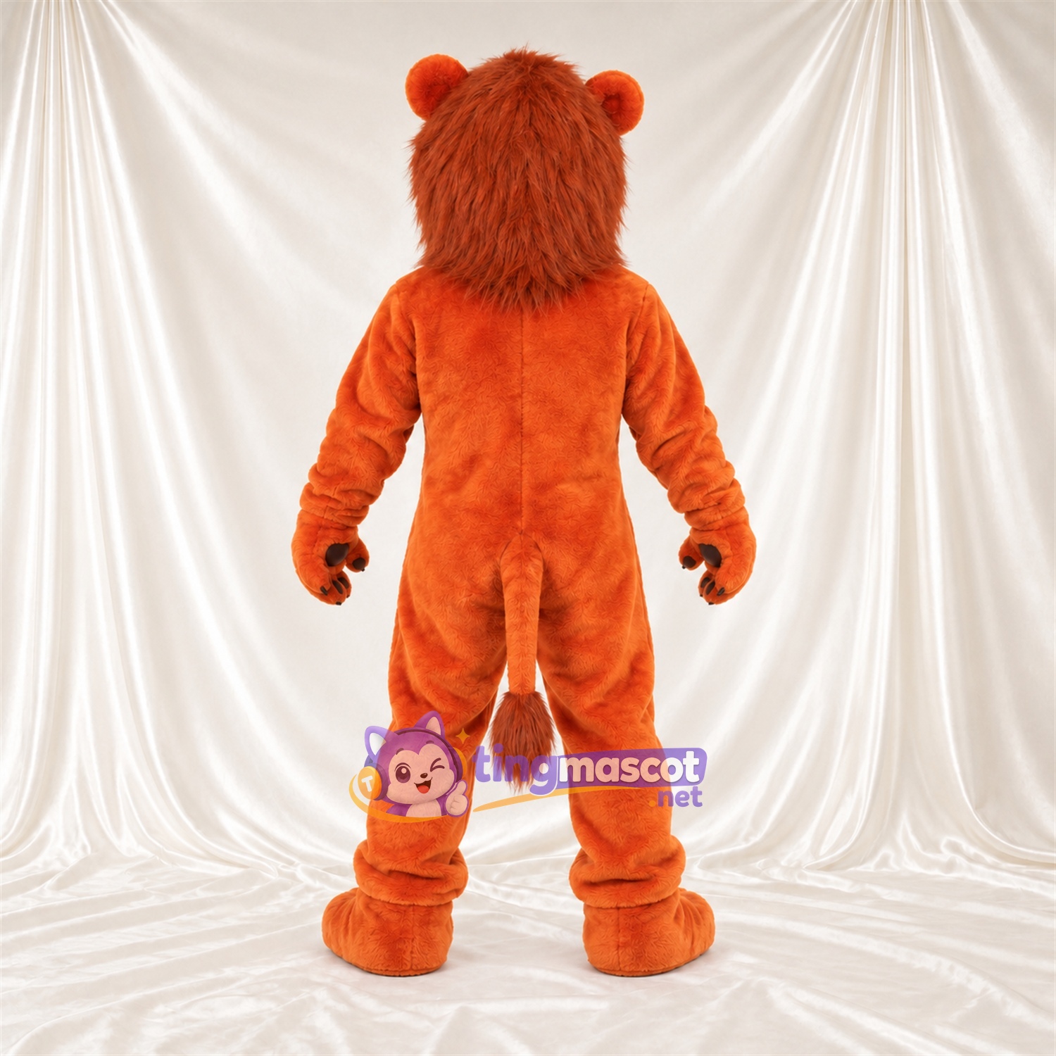 Costume de mascotte Lion – orange – Crinière (marron); Crocs pointus Costume de mascotte Lion – orange – Crinière (marron); Crocs pointus