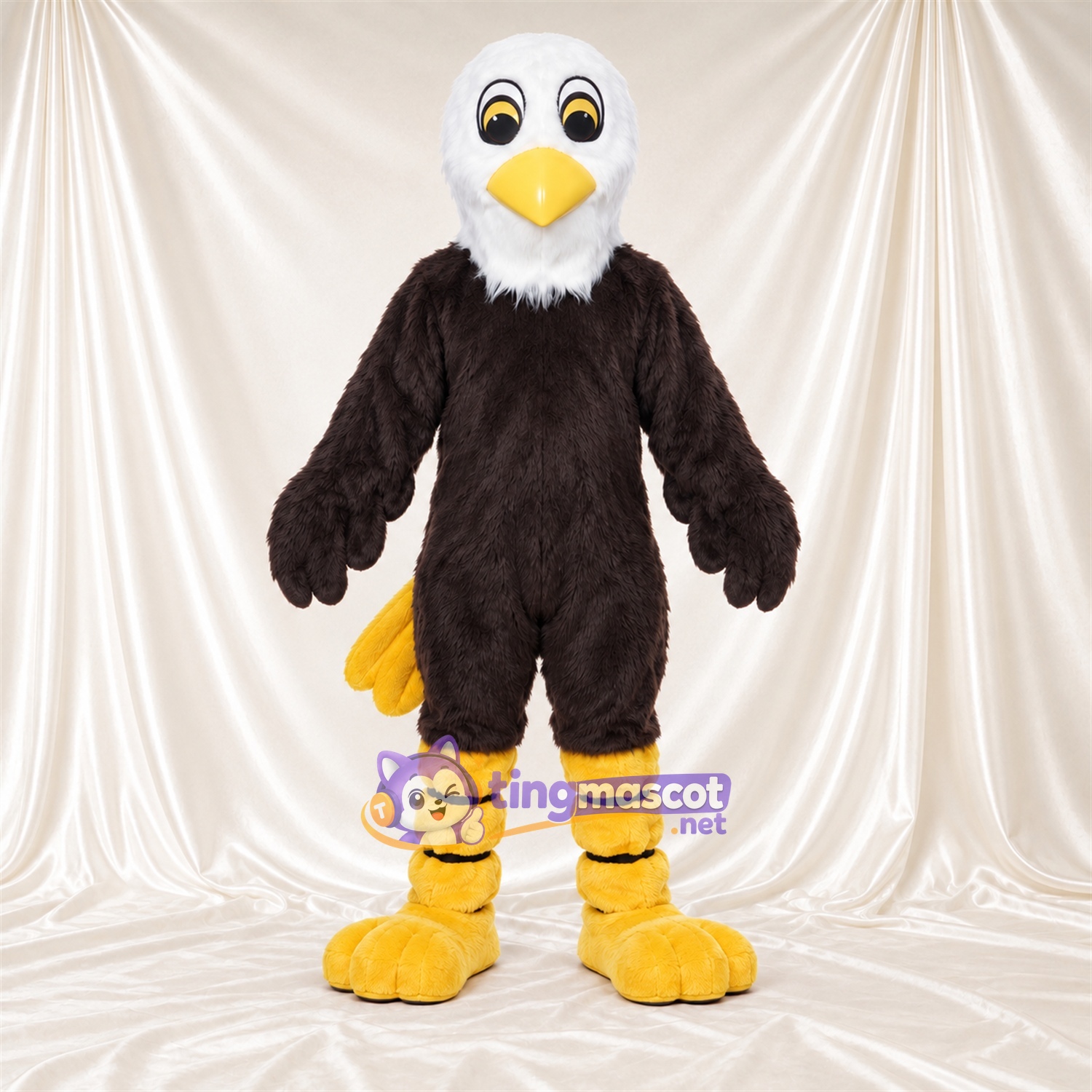 Maskottchenkostüm Adler – braun – Gestreifte Beine; Kopf (weiß) Maskottchenkostüm Adler – braun – Gestreifte Beine; Kopf (weiß)
