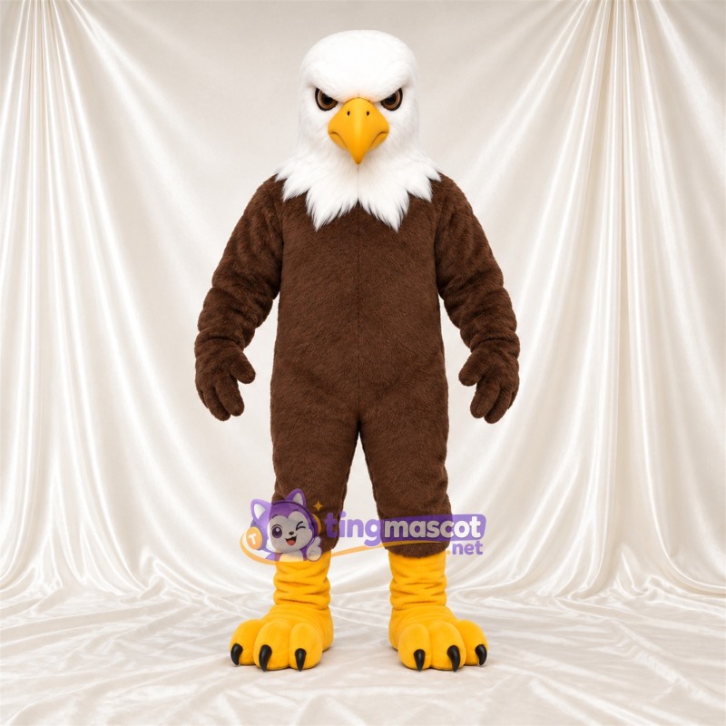 Maskottchenkostüm Adler – braun – Schräge Augenbrauen; Kopf (weiß)