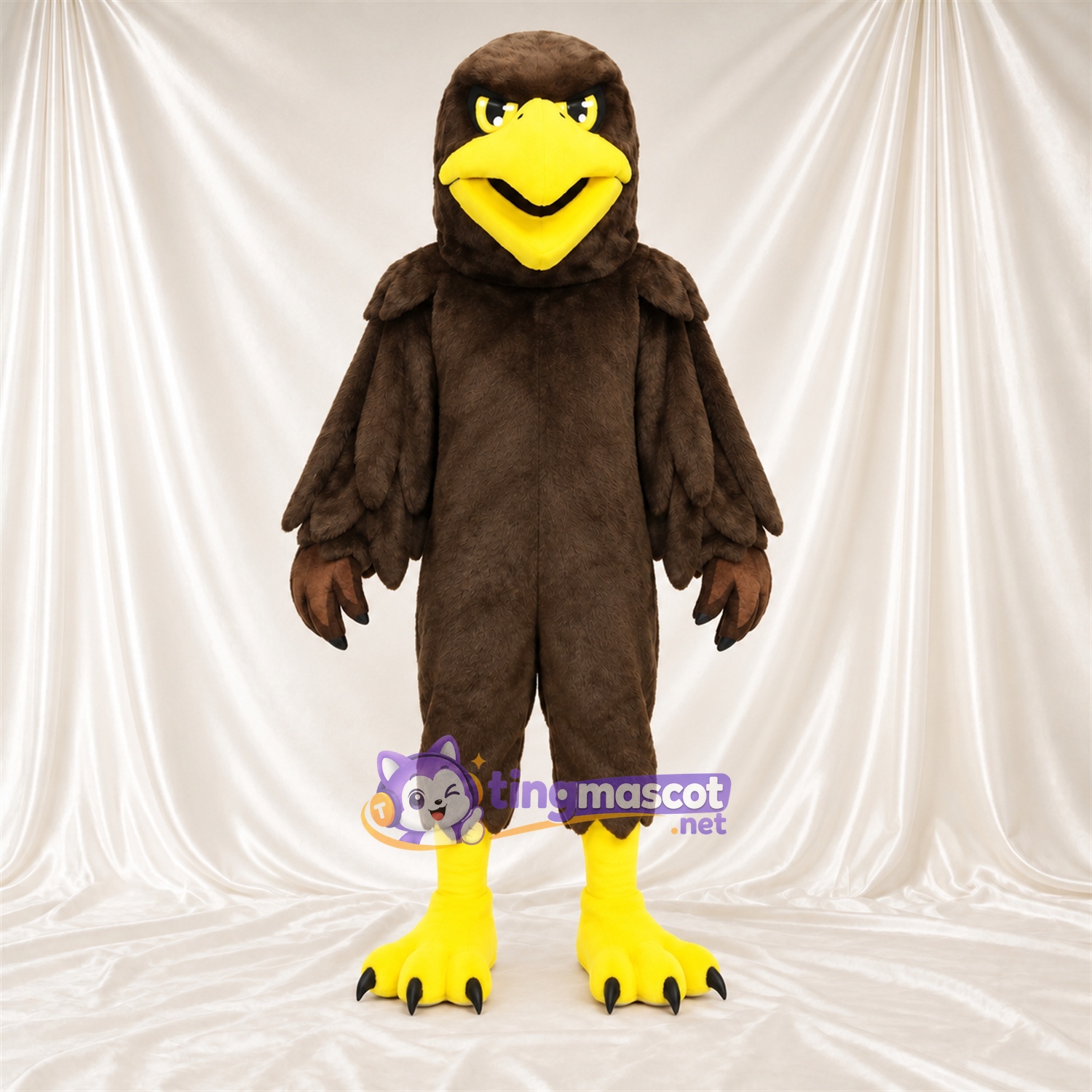 Costume de mascotte Aigle – marron – Pieds (jaune); Tête (marron) Costume de mascotte Aigle – marron – Pieds (jaune); Tête (marron)