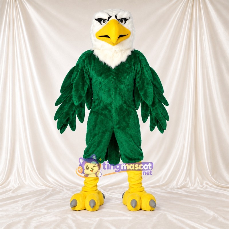 Costume de mascotte Aigle – vert – Tête (blanc); Pieds (jaune) Costume de mascotte Aigle – vert – Tête (blanc); Pieds (jaune)
