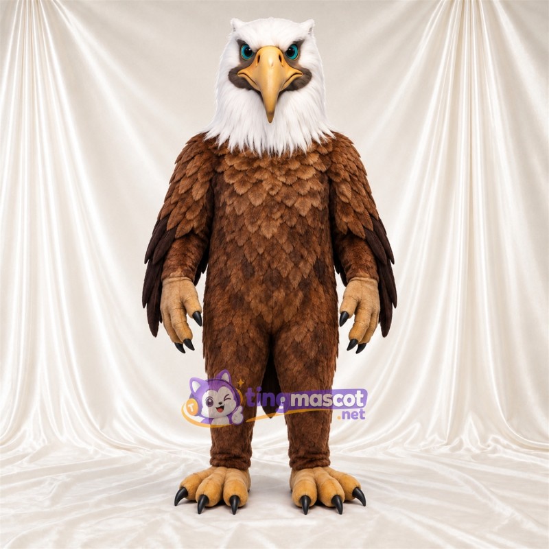 Costume de mascotte Aigle – marron – Griffes (noir); Tête (blanc) Costume de mascotte Aigle – marron – Griffes (noir); Tête (blanc)