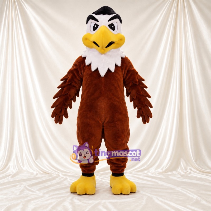 Costume de mascotte Aigle – marron – Couronne (noir); Tête (blanc) Costume de mascotte Aigle – marron – Couronne (noir); Tête (blanc)