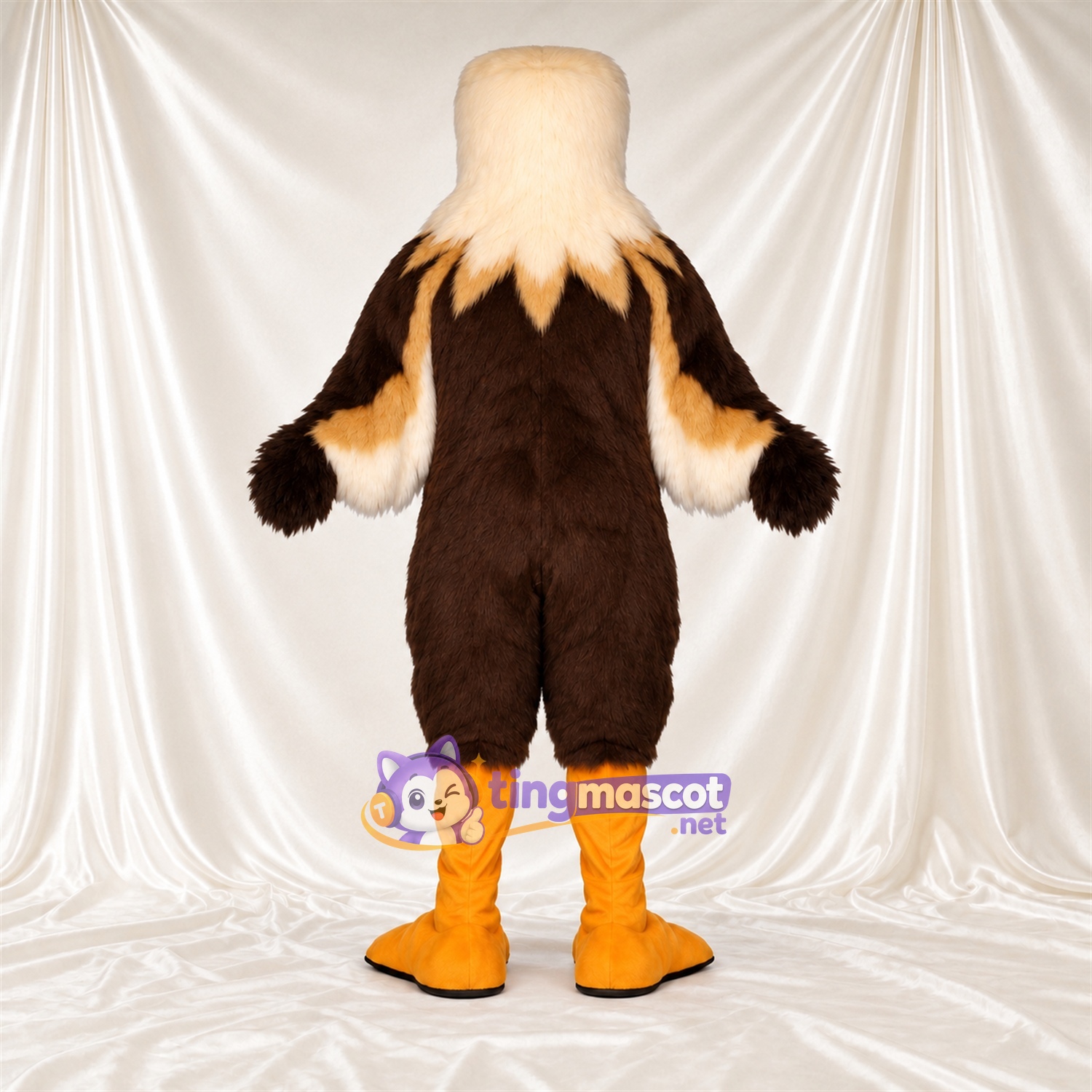 Costume de mascotte Aigle – marron – Pieds (orange); Tête (crème) Costume de mascotte Aigle – marron – Pieds (orange); Tête (crème)