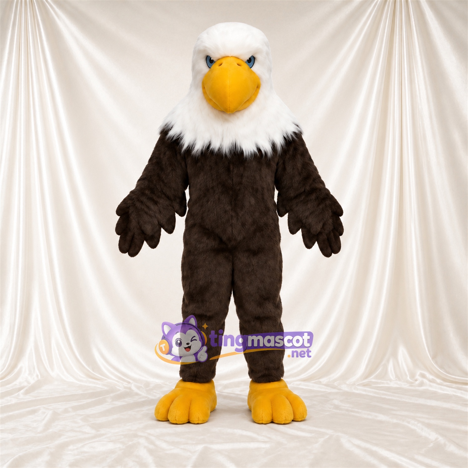 Costume de mascotte Aigle – marron – Pieds (jaune); Tête (blanc) Costume de mascotte Aigle – marron – Pieds (jaune); Tête (blanc)