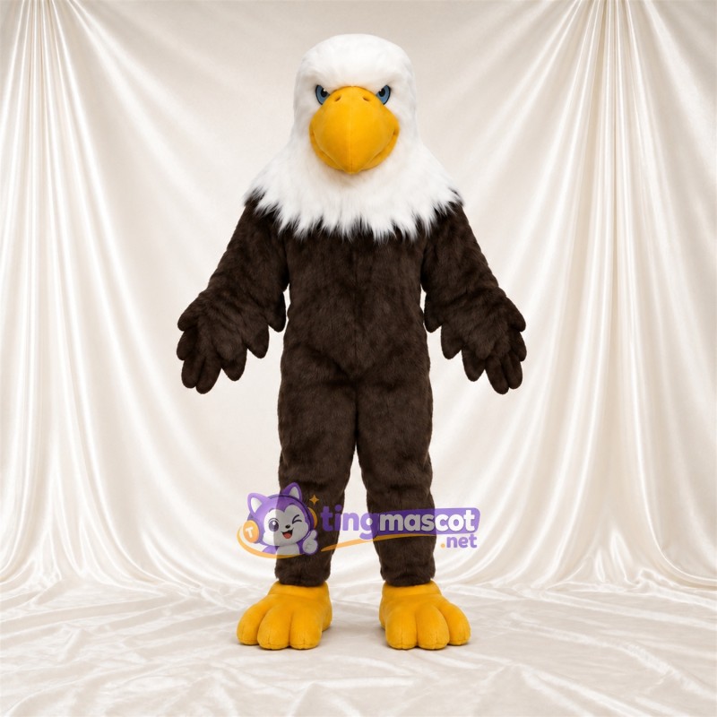 Maskottchenkostüm Adler – braun – Füße (gelb); Kopf (weiß) Maskottchenkostüm Adler – braun – Füße (gelb); Kopf (weiß)