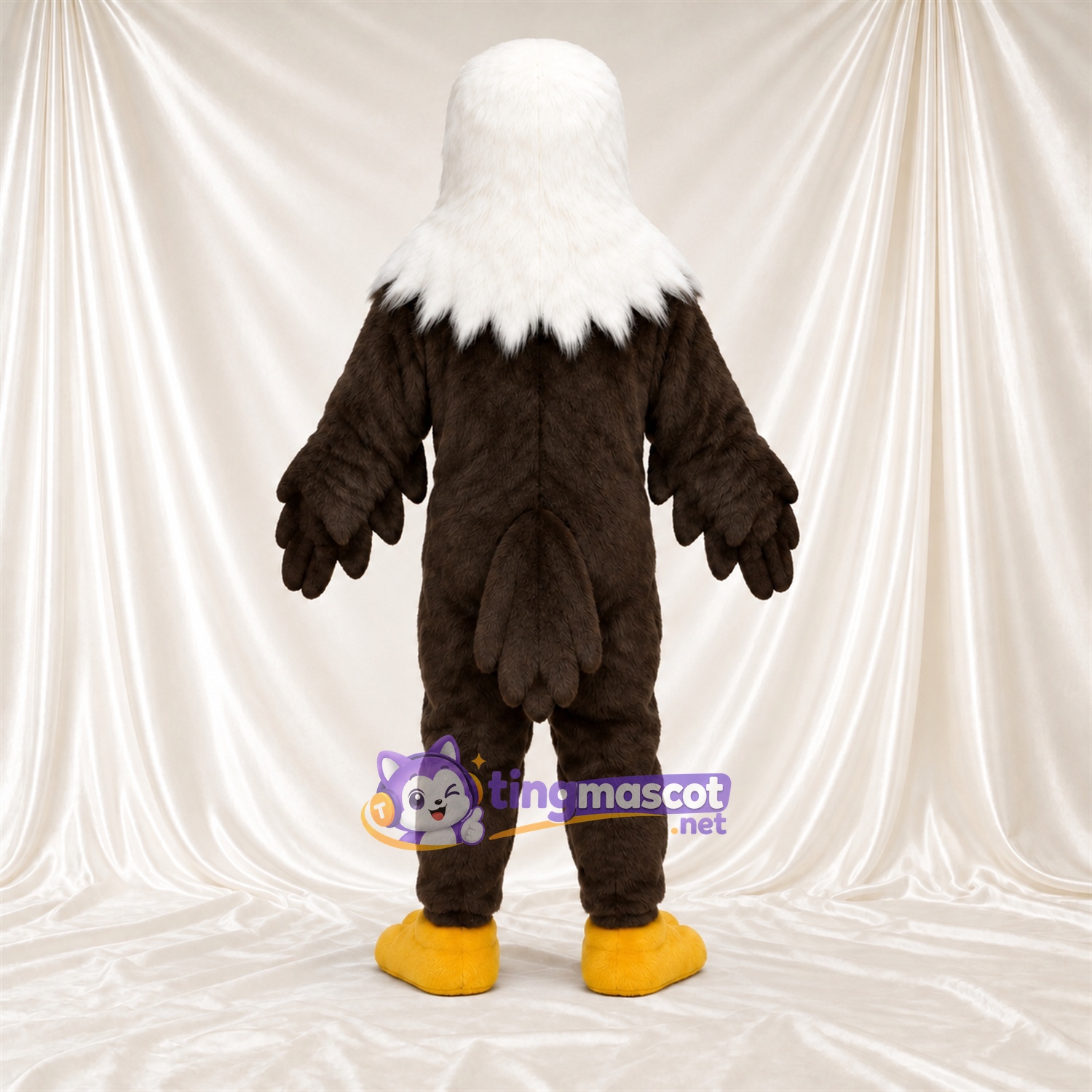 Costume de mascotte Aigle – marron – Pieds (jaune); Tête (blanc) Costume de mascotte Aigle – marron – Pieds (jaune); Tête (blanc)