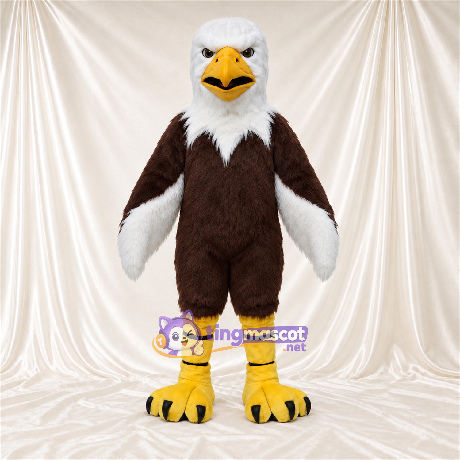 Maskottchenkostüm Adler – braun – Gestreifte Beine; Flügelspitzen (weiß) Maskottchenkostüm Adler – braun – Gestreifte Beine; Flügelspitzen (weiß)