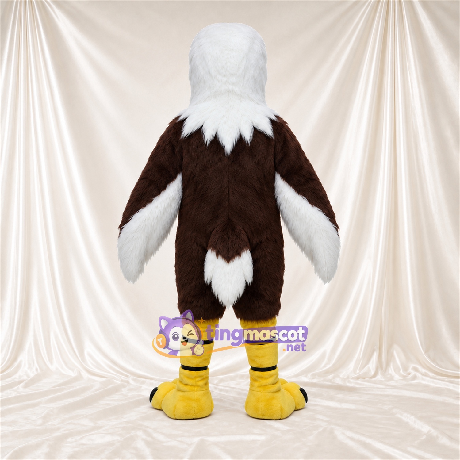 Maskottchenkostüm Adler – braun – Gestreifte Beine; Flügelspitzen (weiß) Maskottchenkostüm Adler – braun – Gestreifte Beine; Flügelspitzen (weiß)