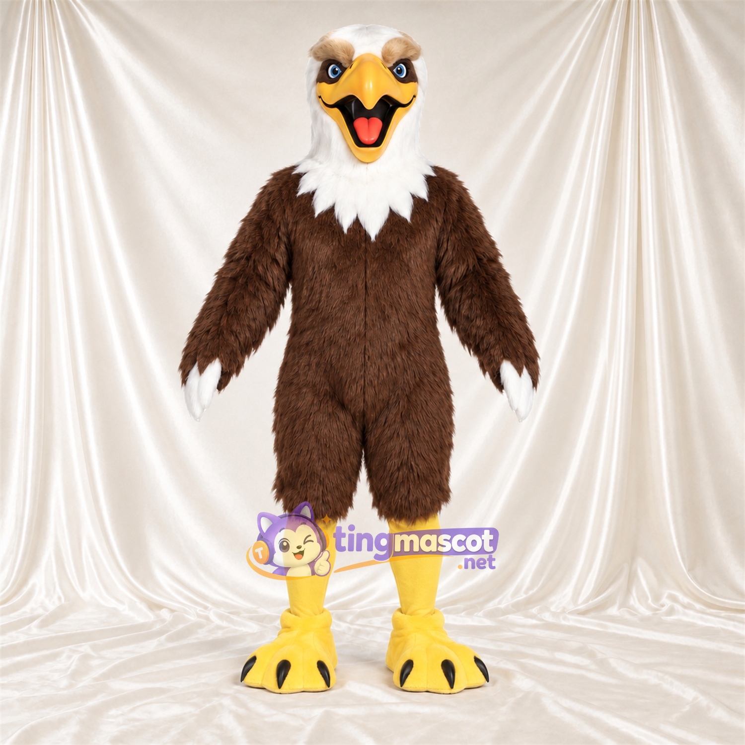 Maskottchenkostüm Adler – braun – Zunge (rosa); Kopf (weiß) Maskottchenkostüm Adler – braun – Zunge (rosa); Kopf (weiß)
