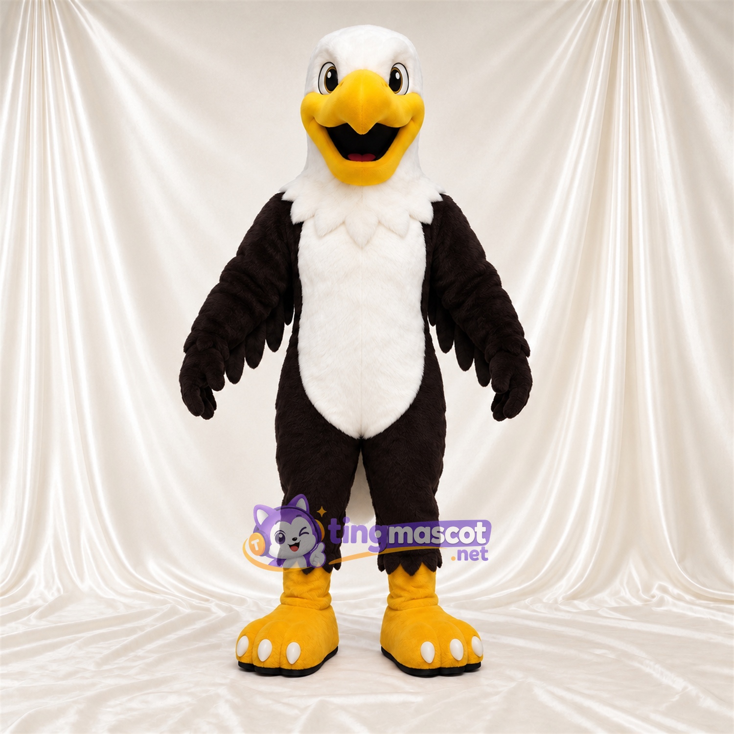 Costume de mascotte Aigle – noir / blanc – Ventre (blanc); Orteils (blanc) Costume de mascotte Aigle – noir / blanc – Ventre (blanc); Orteils (blanc)