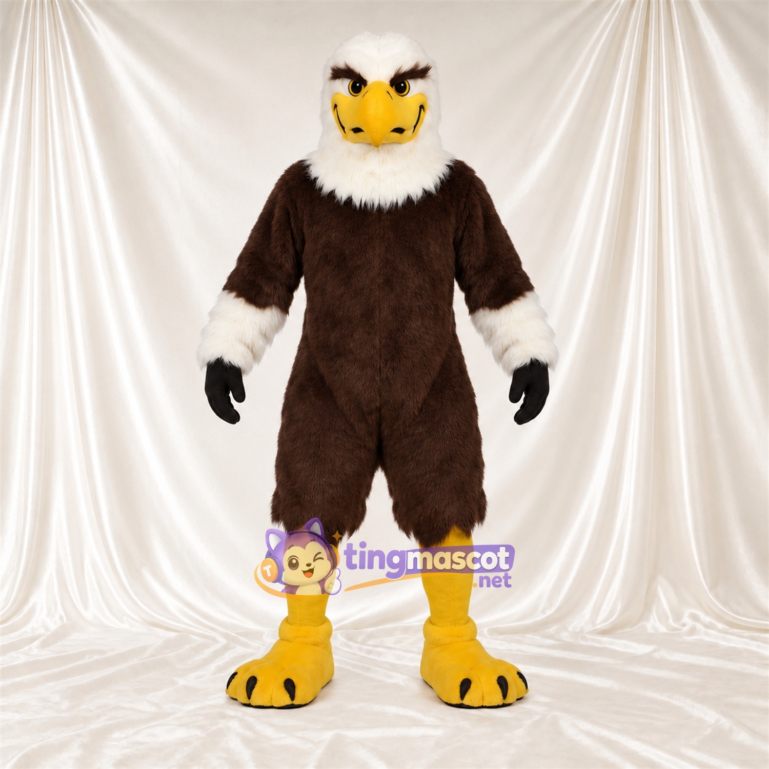 Costume de mascotte Aigle – marron – Tête (blanc); Poignets (blanc) Costume de mascotte Aigle – marron – Tête (blanc); Poignets (blanc)