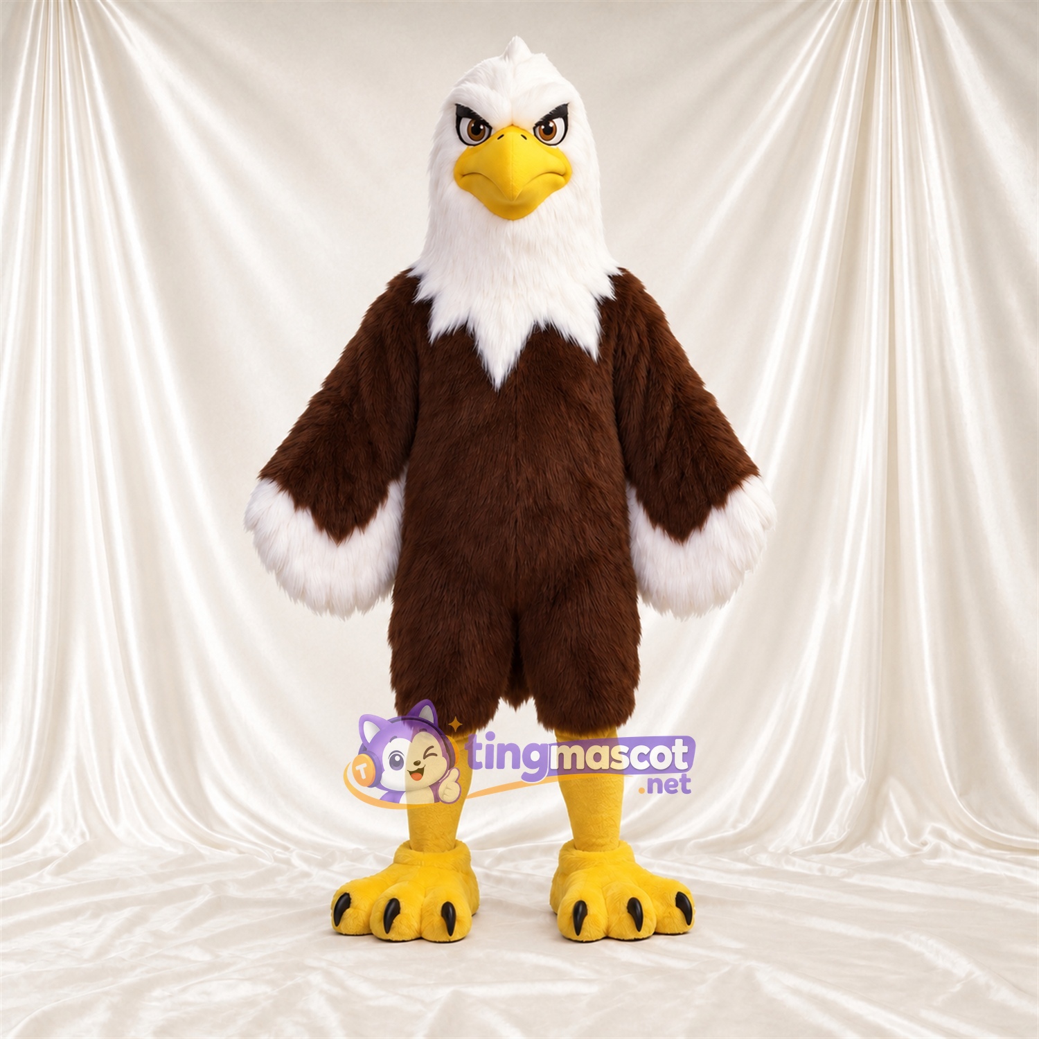 Costume de mascotte Aigle – marron – Griffes (noir); Bouts des ailes (blanc) Costume de mascotte Aigle – marron – Griffes (noir); Bouts des ailes (blanc)