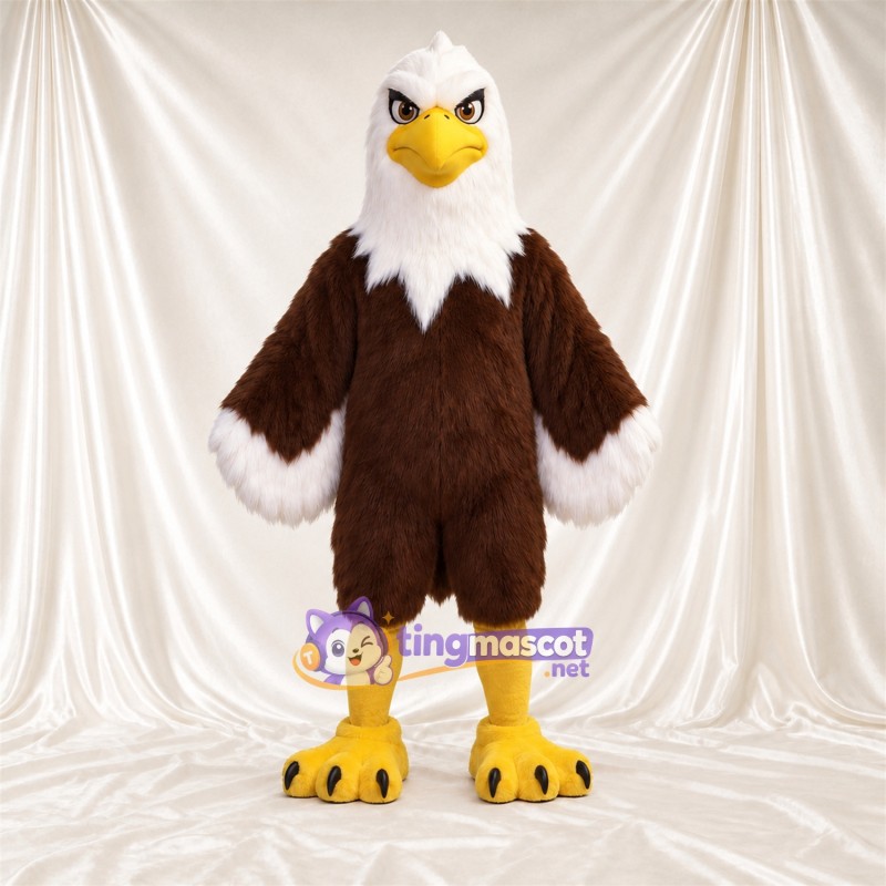 Costume de mascotte Aigle – marron – Griffes (noir); Bouts des ailes (blanc) Costume de mascotte Aigle – marron – Griffes (noir); Bouts des ailes (blanc)