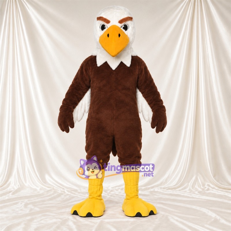Maskottchenkostüm Adler – braun – Schräge Augenbrauen; Kopf (weiß)