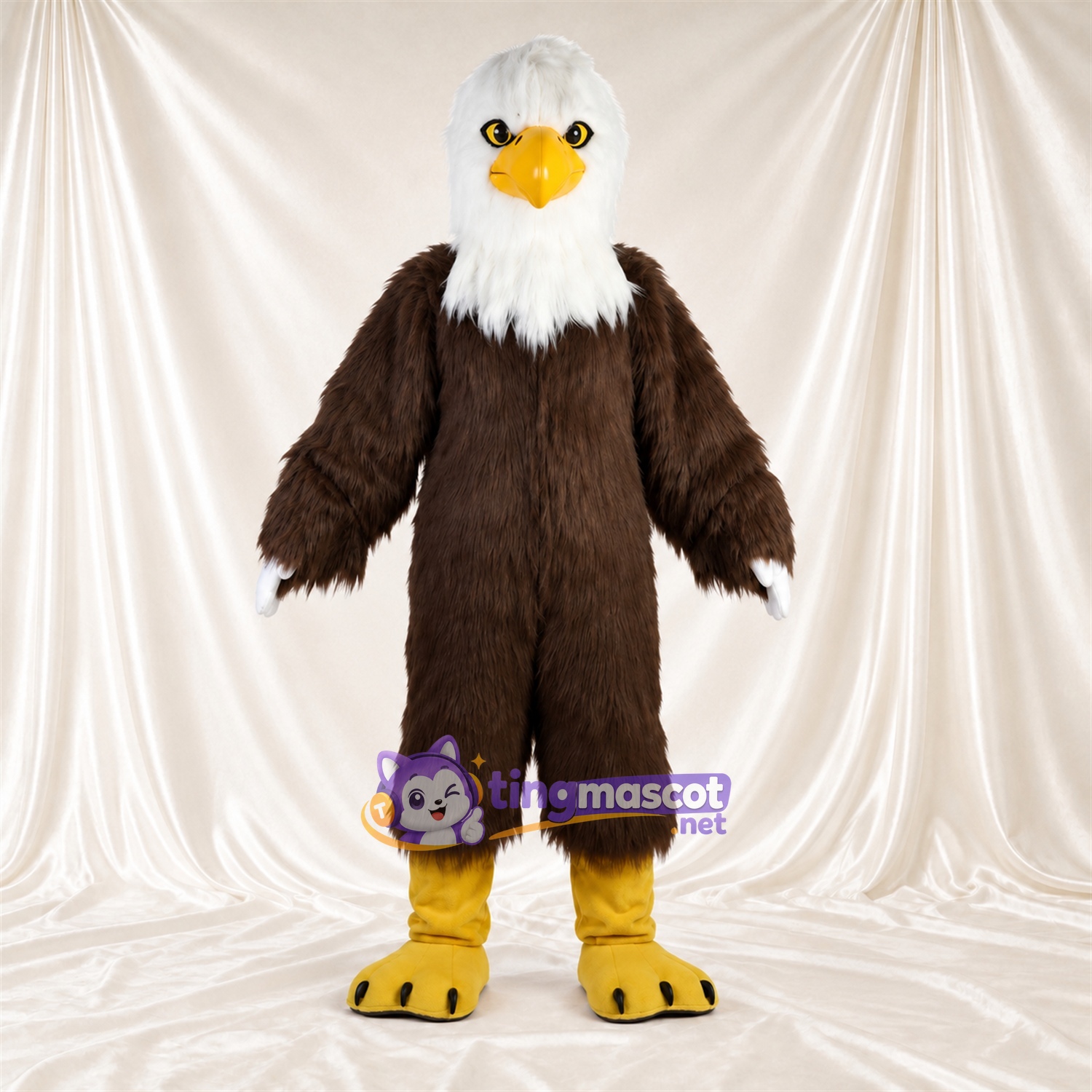 Costume de mascotte Aigle – marron – Tête (blanc); Bouts des ailes (blanc) Costume de mascotte Aigle – marron – Tête (blanc); Bouts des ailes (blanc)