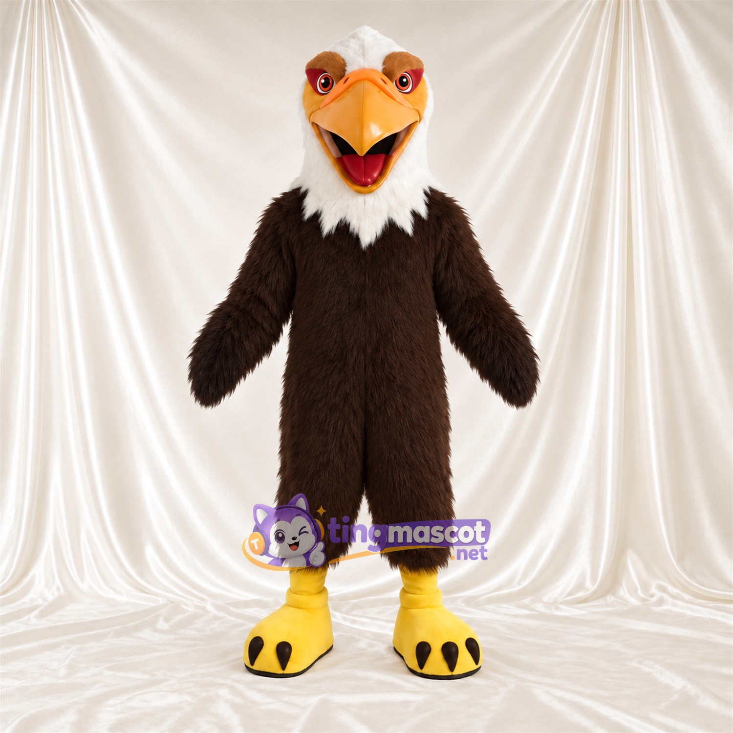 Costume de mascotte Aigle – marron – Bouche ouverte; Tête (blanc) Costume de mascotte Aigle – marron – Bouche ouverte; Tête (blanc)