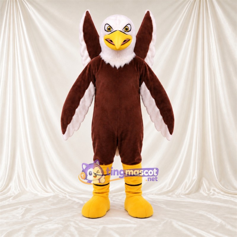 Maskottchenkostüm Adler – braun – Gestreifte Beine; Flügelspitzen (weiß) Maskottchenkostüm Adler – braun – Gestreifte Beine; Flügelspitzen (weiß)