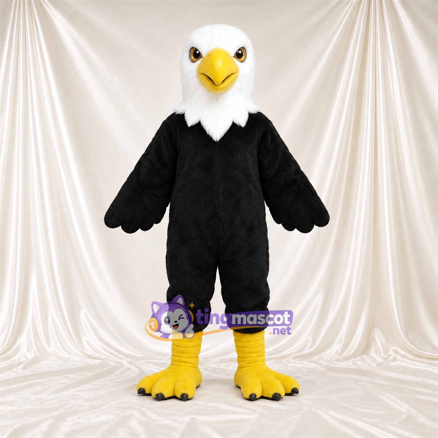 Costume de mascotte Aigle – noir / blanc – Bec (jaune); Jambes (jaune) Costume de mascotte Aigle – noir / blanc – Bec (jaune); Jambes (jaune)