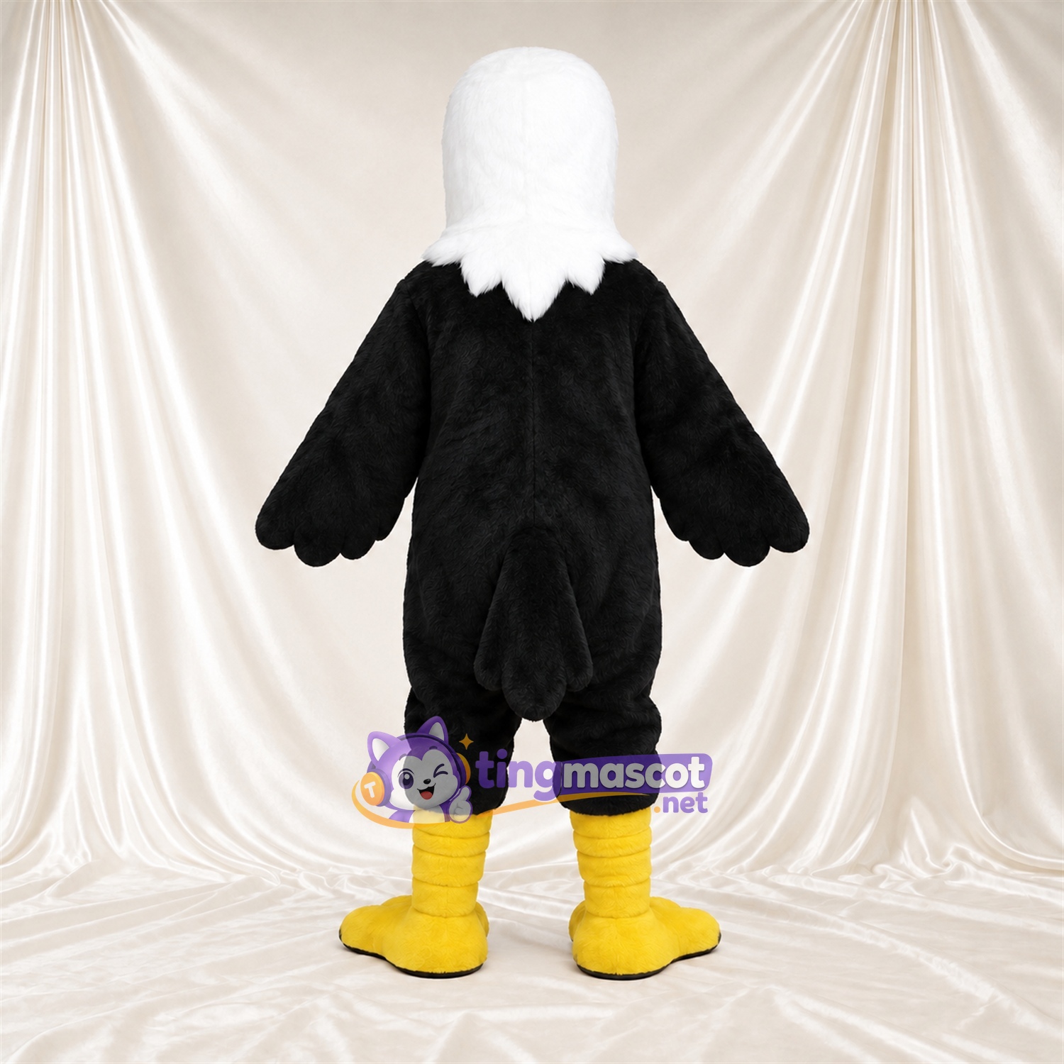 Costume de mascotte Aigle – noir / blanc – Bec (jaune); Jambes (jaune) Costume de mascotte Aigle – noir / blanc – Bec (jaune); Jambes (jaune)