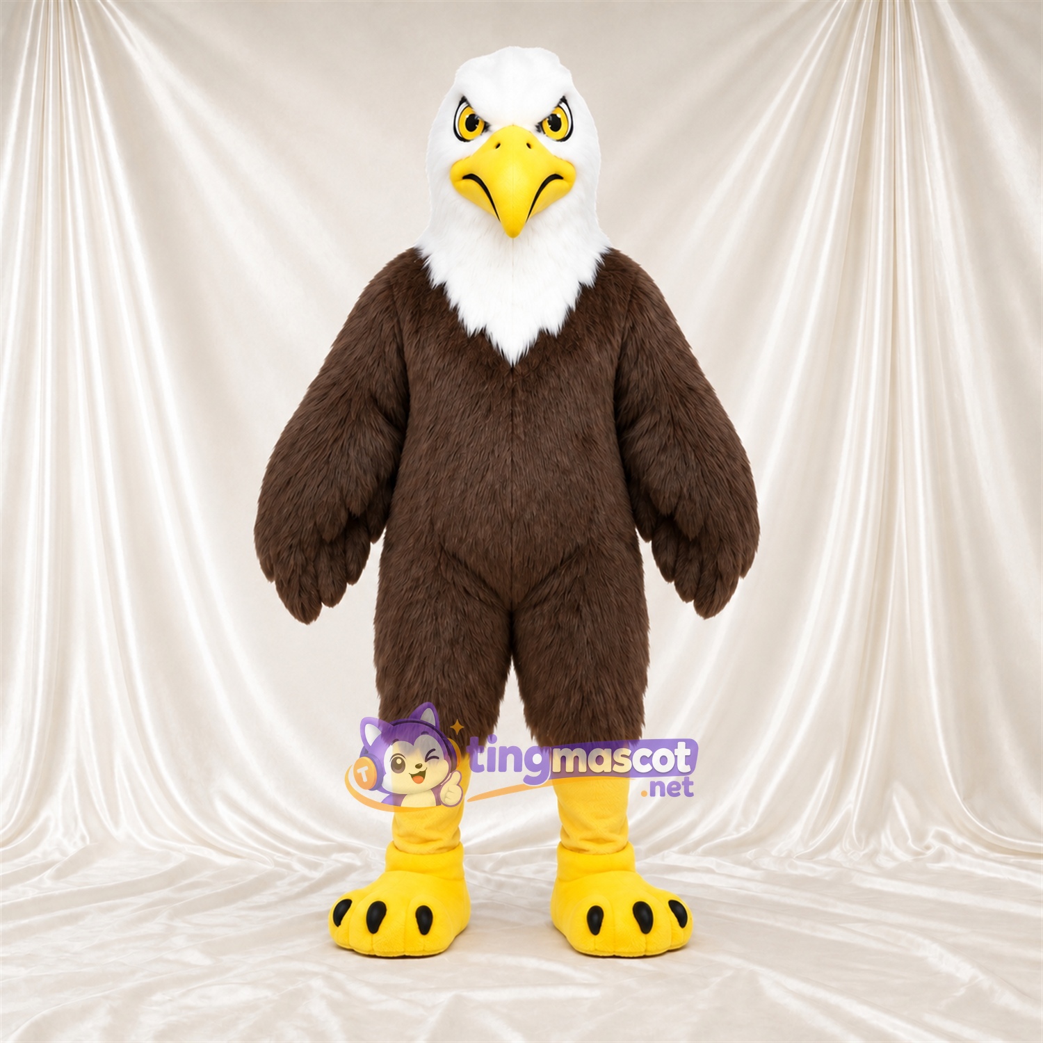 Maskottchenkostüm Adler – braun – Runder Bauch; Kopf (weiß) Maskottchenkostüm Adler – braun – Runder Bauch; Kopf (weiß)