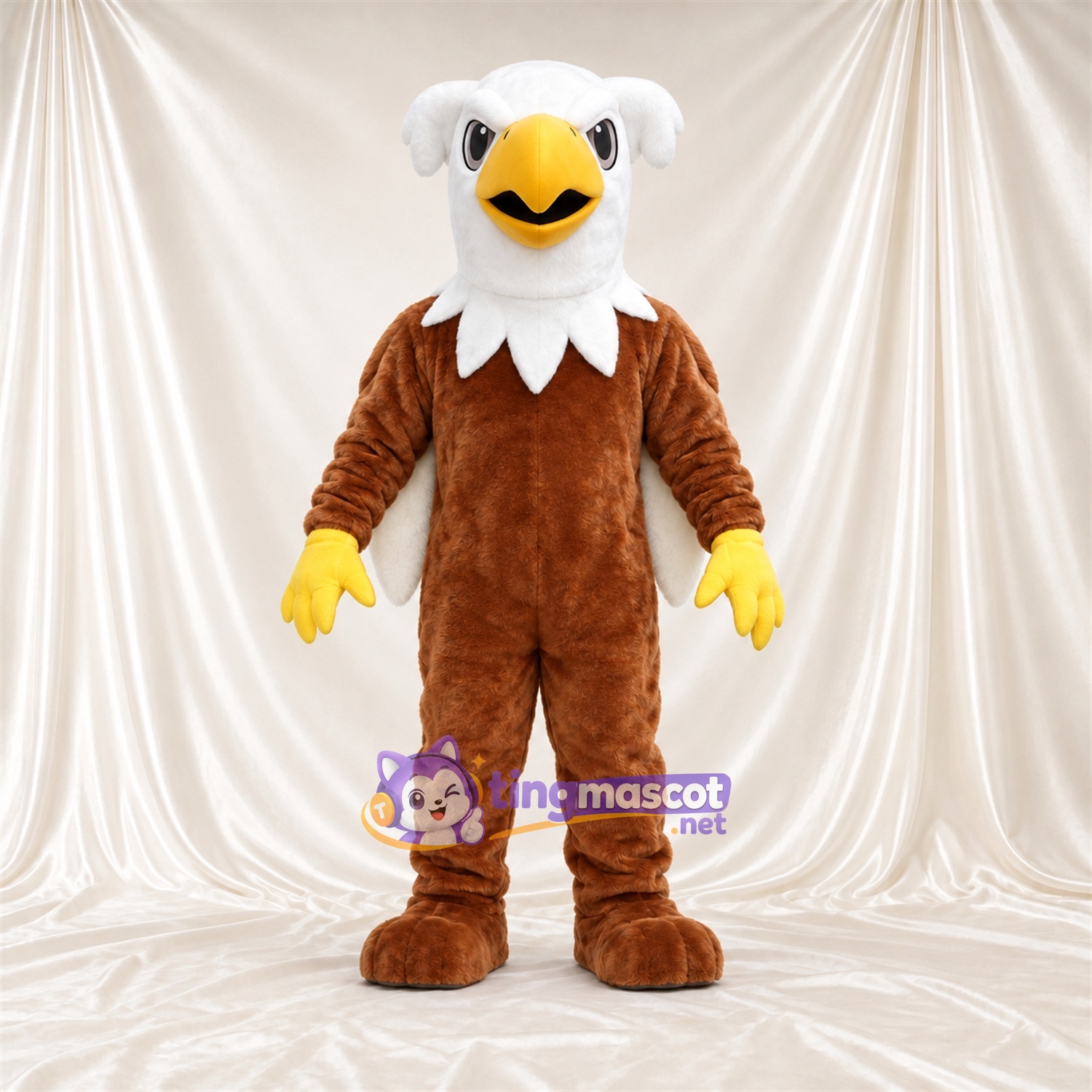 Maskottchenkostüm Adler – braun – Handschuhe (gelb); Füße (braun) Maskottchenkostüm Adler – braun – Handschuhe (gelb); Füße (braun)