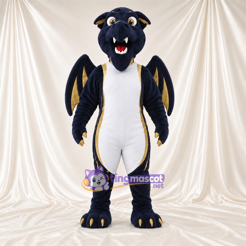 Black Dragon Mascot Costume - Wings and White Belly Black Dragon Mascot Costume - Wings and White Belly