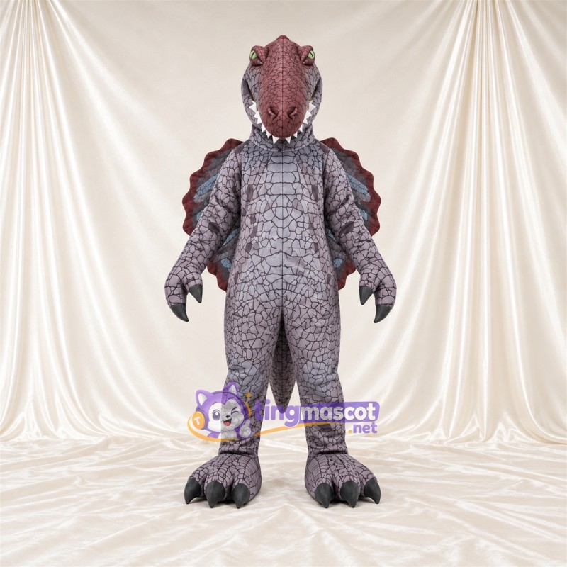 Maskottchenkostüm Drache – grau – Stacheln (bordeauxrot) Maskottchenkostüm Drache – grau – Stacheln (bordeauxrot)