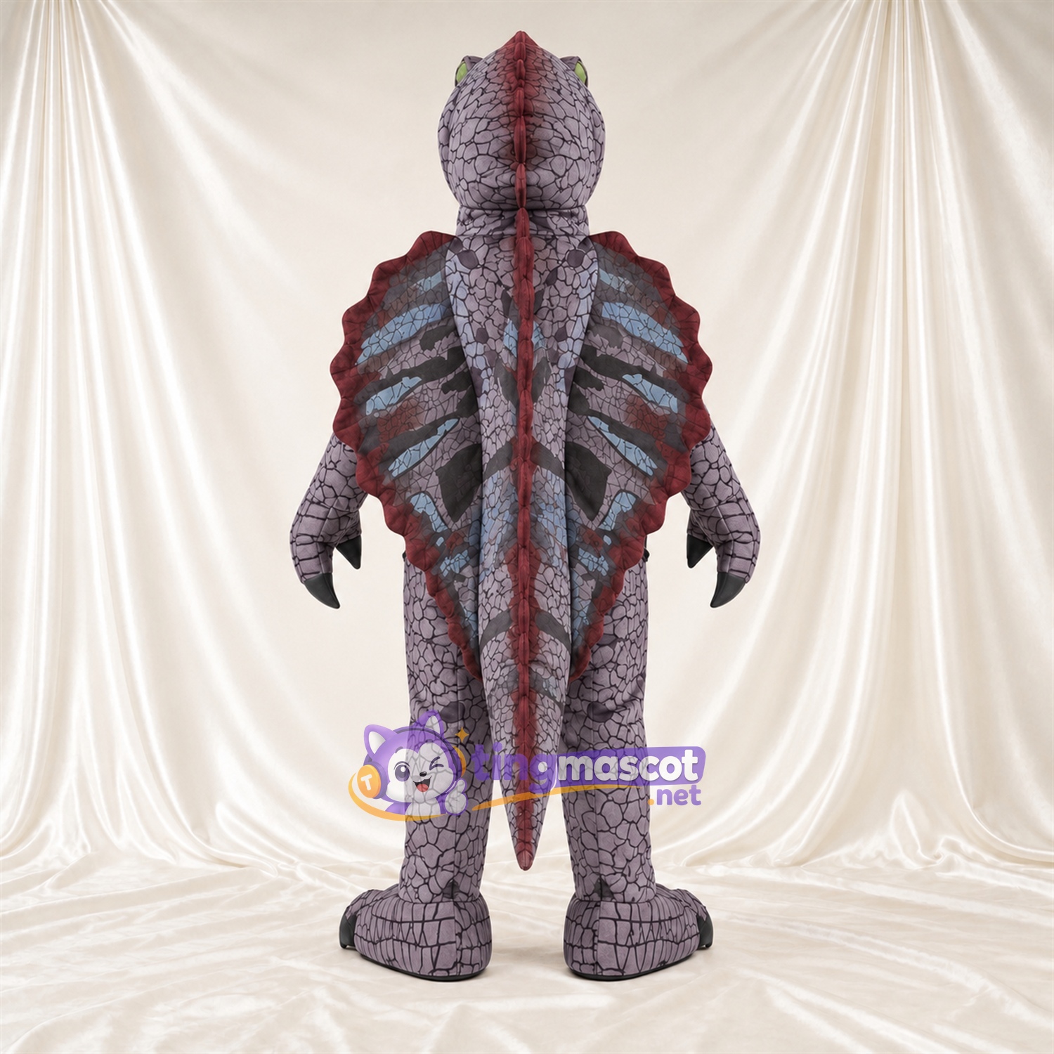 Costume de mascotte Dragon – gris – Épines (bordeaux) Costume de mascotte Dragon – gris – Épines (bordeaux)