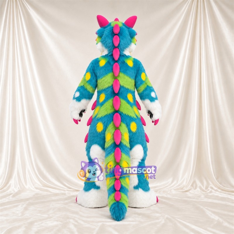 Maskottchenkostüm Drache – mehrfarbig – Stacheln (rosa); Hörner Maskottchenkostüm Drache – mehrfarbig – Stacheln (rosa); Hörner