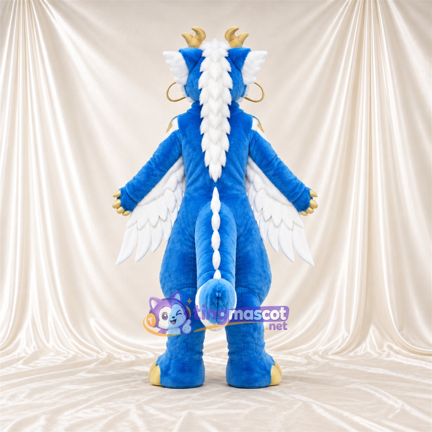 Costume de mascotte Dragon – bleu – Crinière (blanc) Costume de mascotte Dragon – bleu – Crinière (blanc)