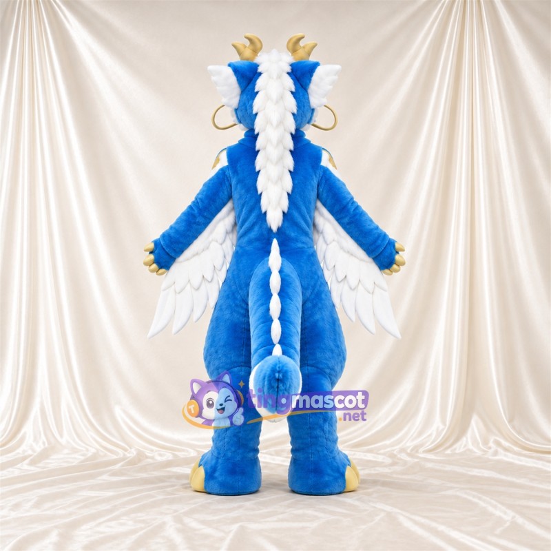 Costume de mascotte Dragon – bleu – Crinière (blanc) Costume de mascotte Dragon – bleu – Crinière (blanc)