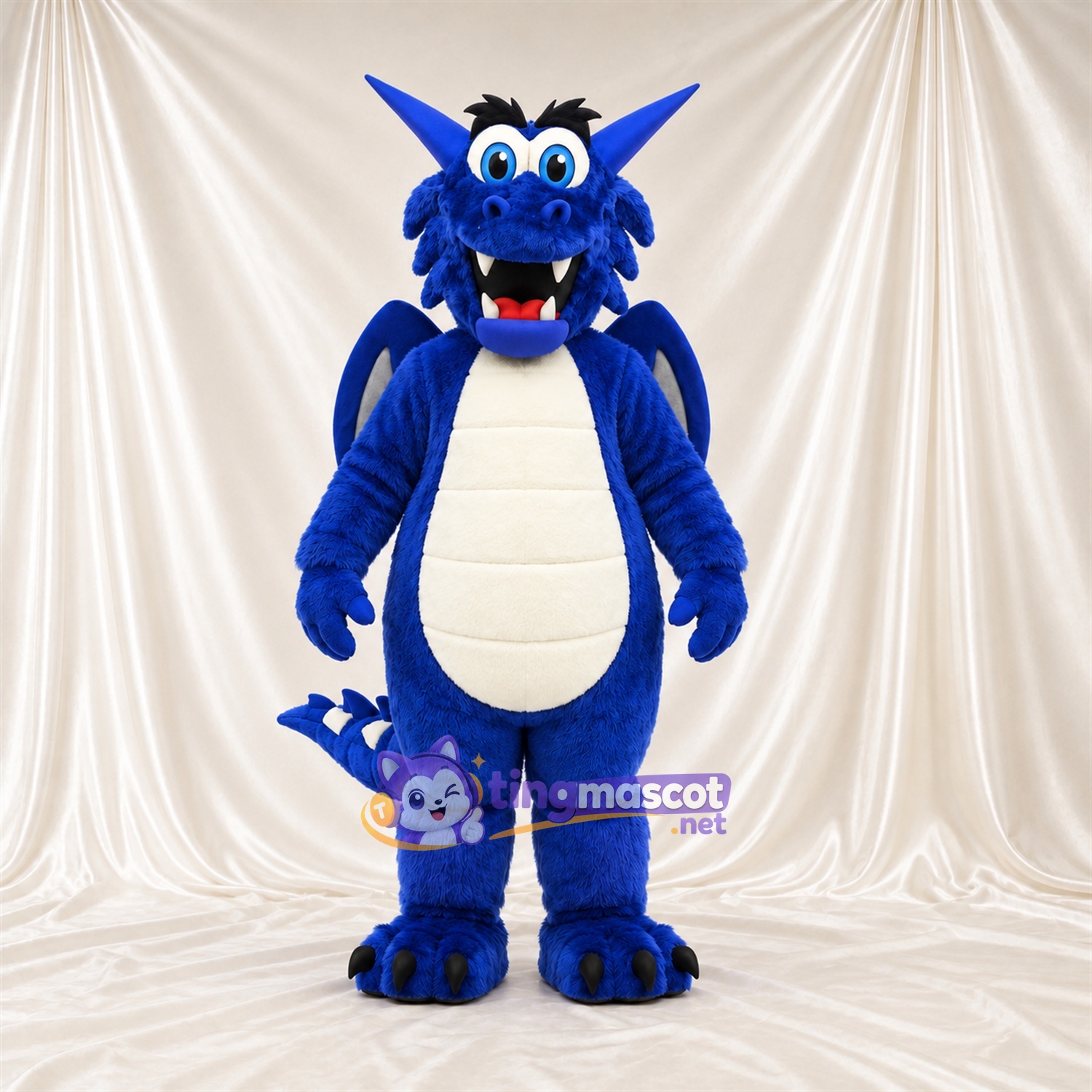 Costume de mascotte Dragon – bleu – Ventre (blanc) Costume de mascotte Dragon – bleu – Ventre (blanc)
