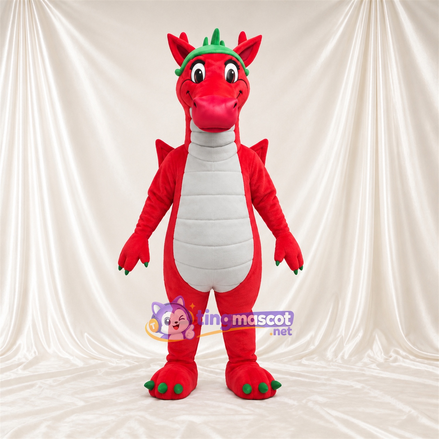 Costume de mascotte Dragon – rouge – Épines (vert) Costume de mascotte Dragon – rouge – Épines (vert)