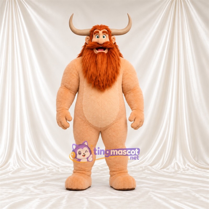 Maskottchenkostüm Monster mit Hörnern – hellbraun – Bart (orange) Maskottchenkostüm Monster mit Hörnern – hellbraun – Bart (orange)