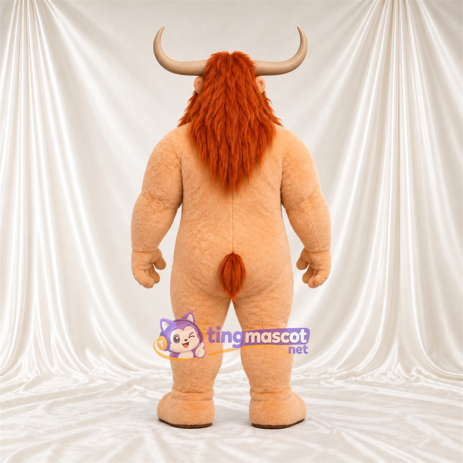Maskottchenkostüm Monster mit Hörnern – hellbraun – Bart (orange) Maskottchenkostüm Monster mit Hörnern – hellbraun – Bart (orange)