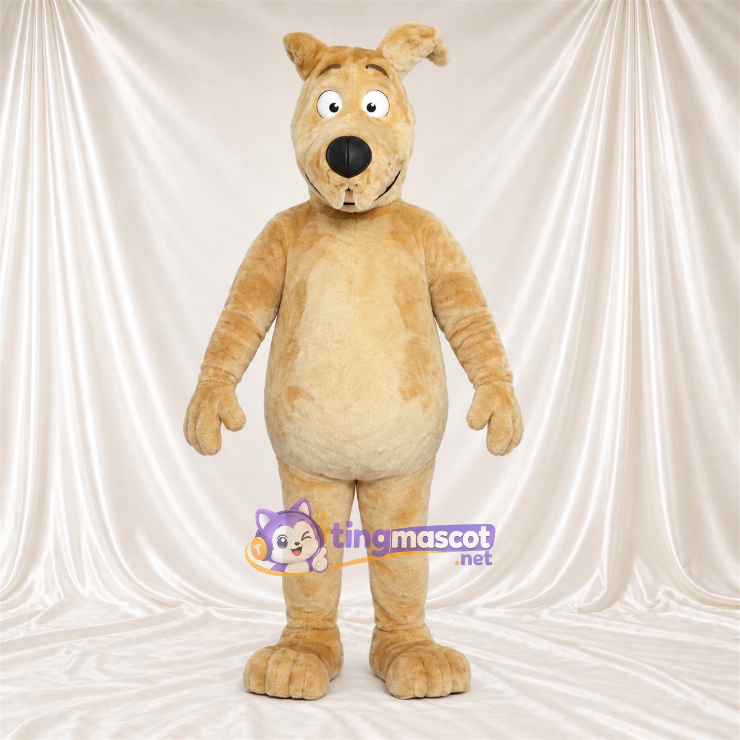 Beige Dog Mascot Costume - Cream Belly and Bent Ears Beige Dog Mascot Costume - Cream Belly and Bent Ears