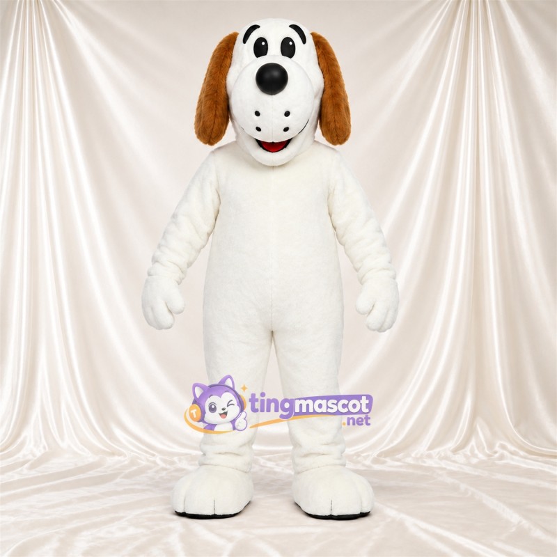 Costume de mascotte Chien – blanc – Oreilles tombantes (marron); Queue (marron) Costume de mascotte Chien – blanc – Oreilles tombantes (marron); Queue (marron)