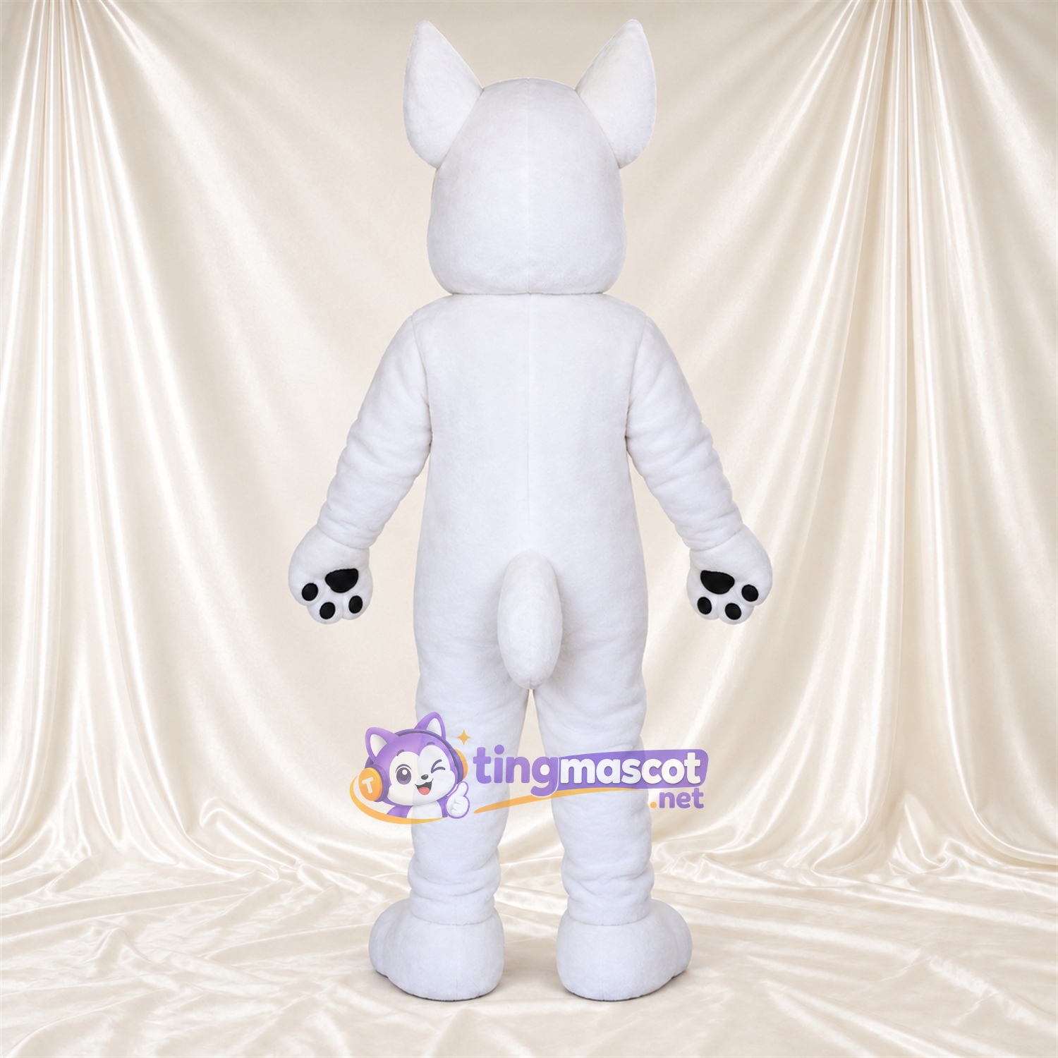 Costume de mascotte Bull-terrier – blanc – Tache autour d’un œil (marron) Costume de mascotte Bull-terrier – blanc – Tache autour d’un œil (marron)