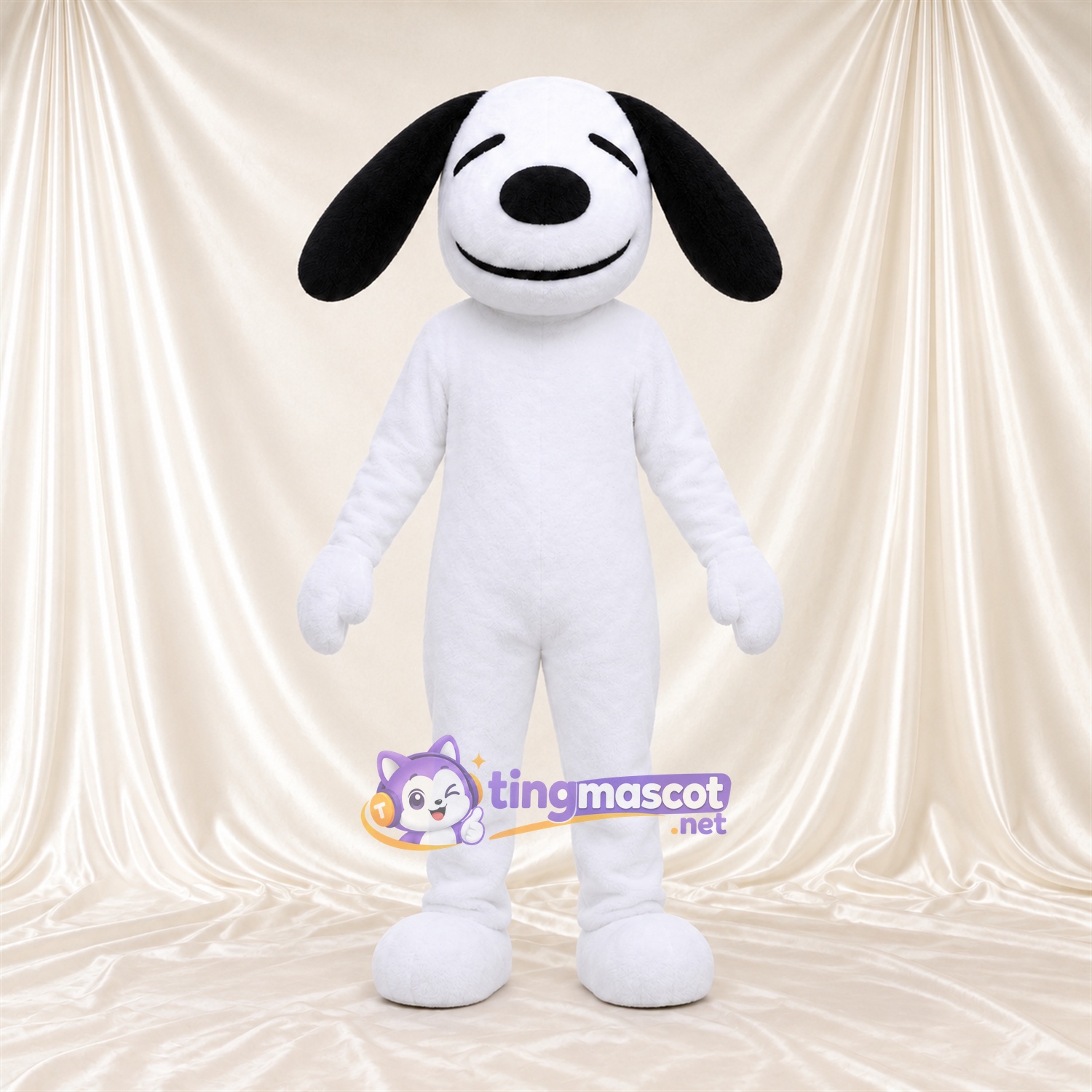 Costume de mascotte Chien – blanc – Oreilles tombantes (noir) Costume de mascotte Chien – blanc – Oreilles tombantes (noir)