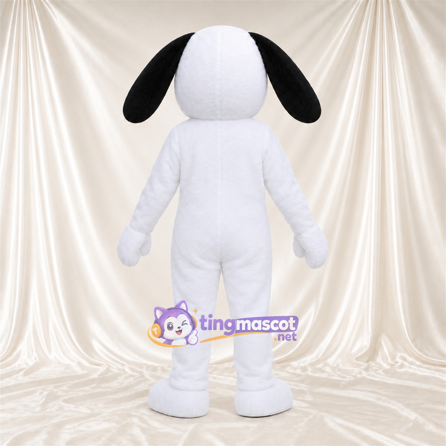 Costume de mascotte Chien – blanc – Oreilles tombantes (noir) Costume de mascotte Chien – blanc – Oreilles tombantes (noir)
