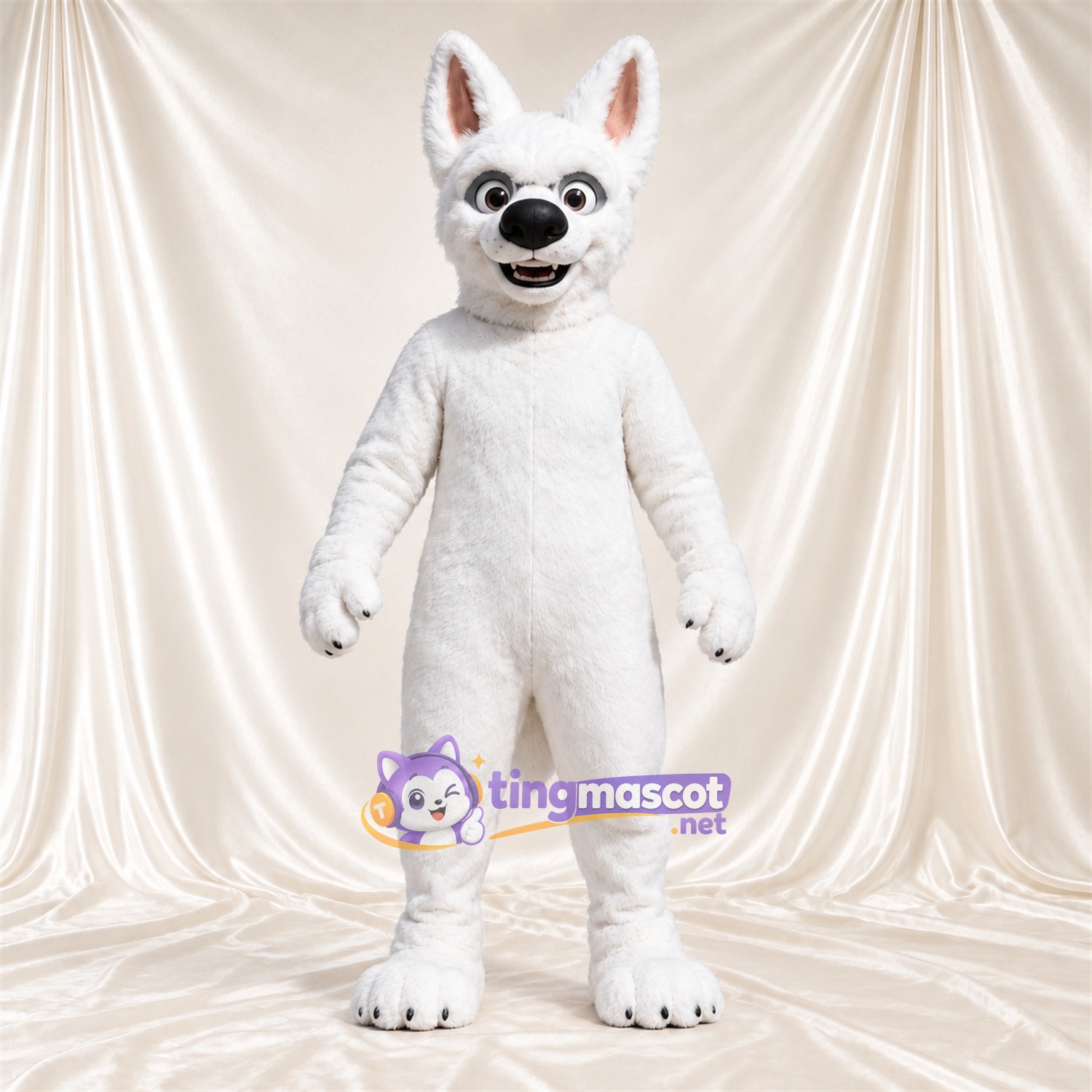 Costume de mascotte Chien – blanc – Oreilles pointues Costume de mascotte Chien – blanc – Oreilles pointues