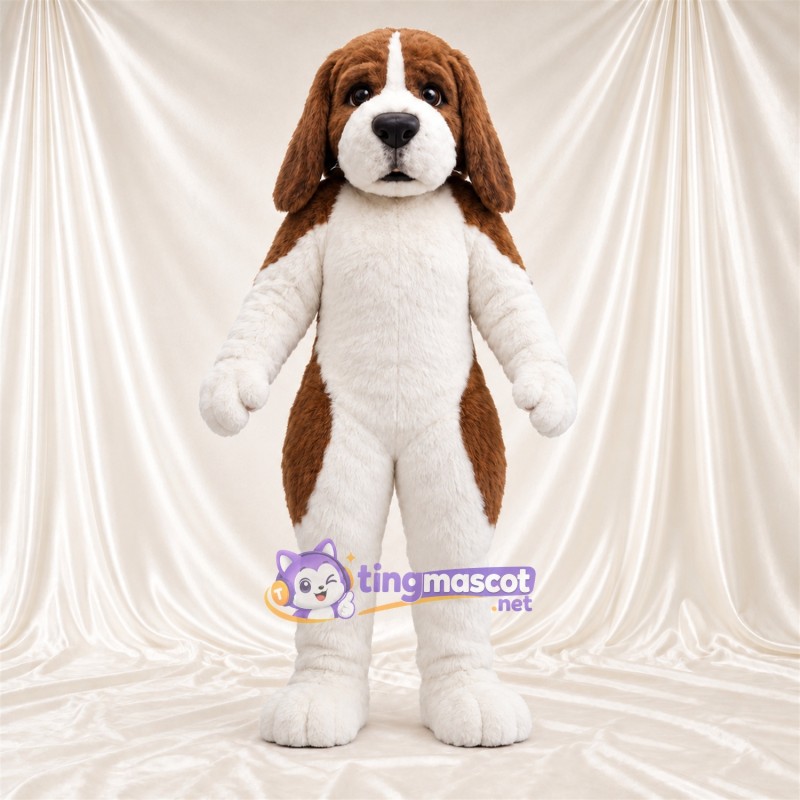 Maskottchenkostüm Hund – braun / weiß – Brust (weiß); Unterschenkel (weiß)
