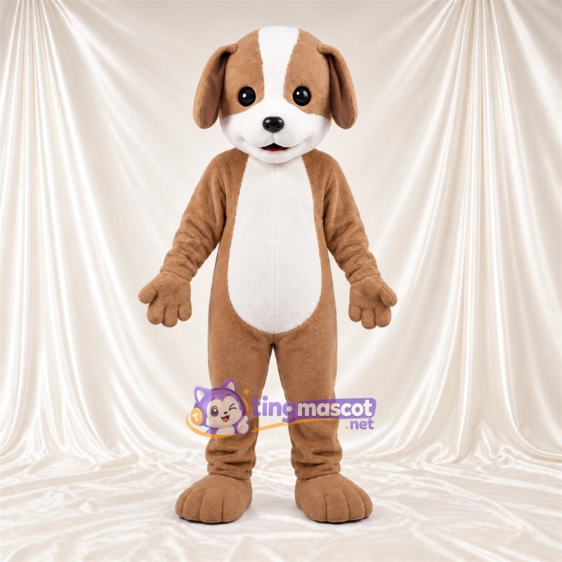 Maskottchenkostüm Hund – braun / weiß – Bauch (weiß); Gesichtsblässe (weiß)