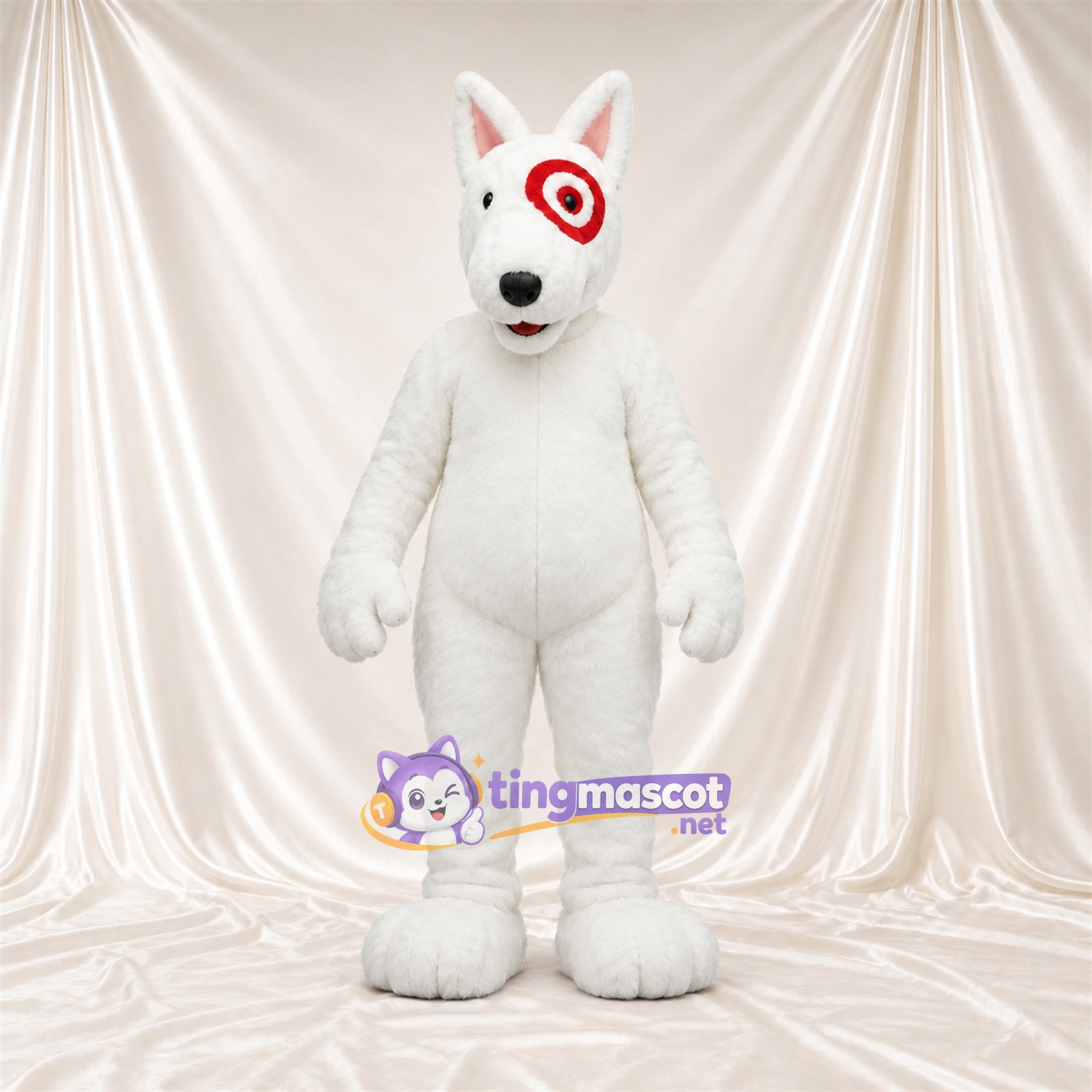 Maskottchenkostüm Bullterrier – weiß – Augenzeichnung (rot)