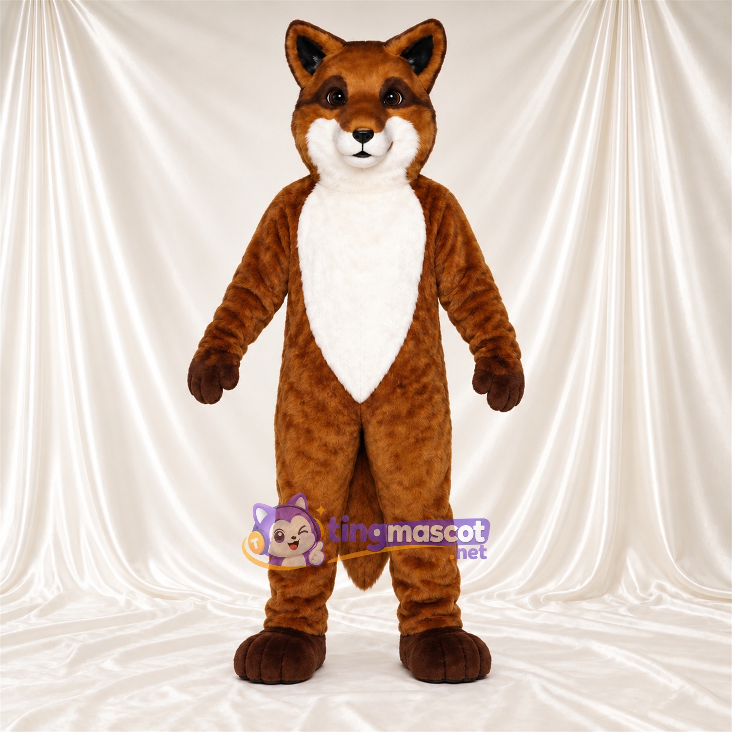 Brown Fox Mascot Costume - Leaf-Shaped White Belly and White Cheeks Brown Fox Mascot Costume - Leaf-Shaped White Belly and White Cheeks